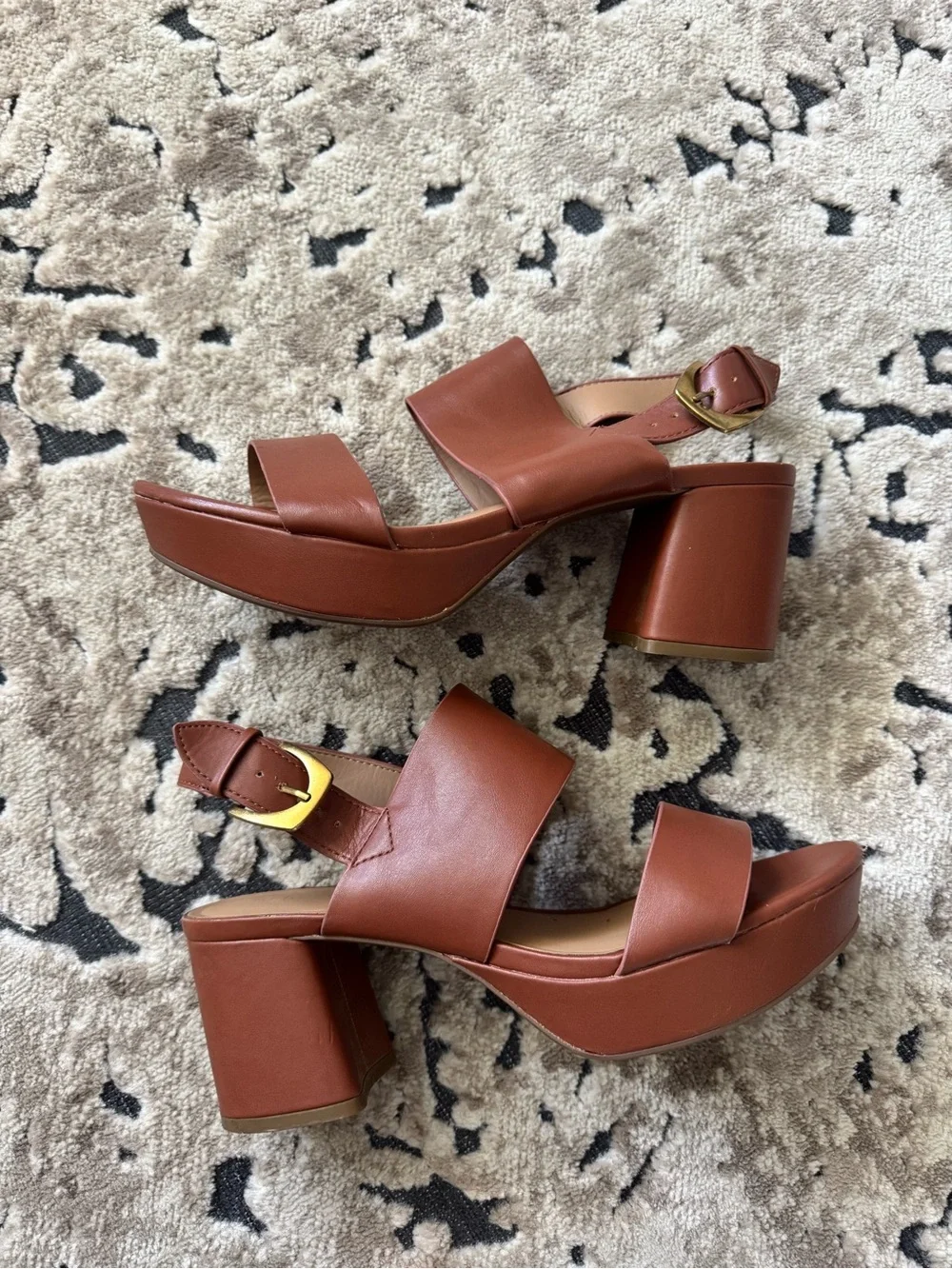 AEROSOLES Cognac Platform Block Heel Sandals